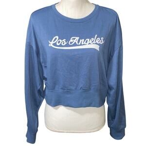 Blue “Los Angeles” Graphic Cropped Sweatshirt Size Medium Periwinkle Powder Blue